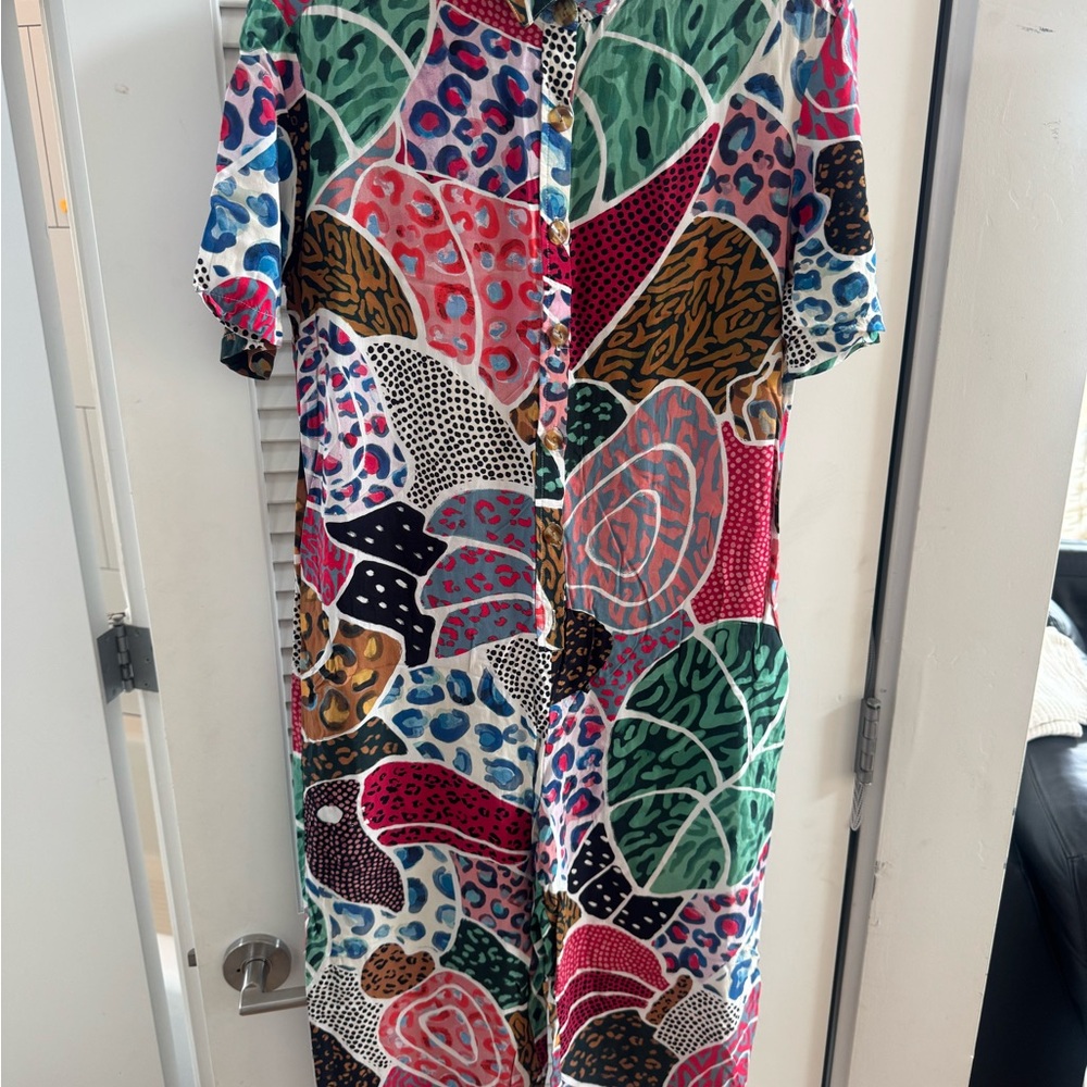 Multicolor Abstract Print Button-Front Women's Dress